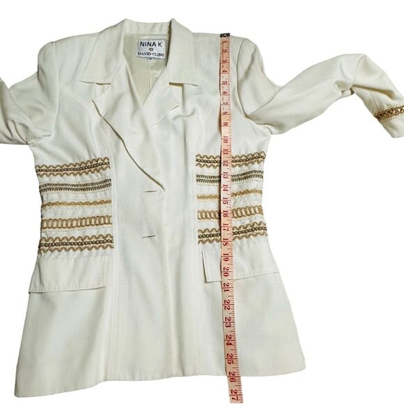 Vtg Nina K 90s cream rayon mix embroidered beaded cut out skirt suit size Small - Picture 10 of 16